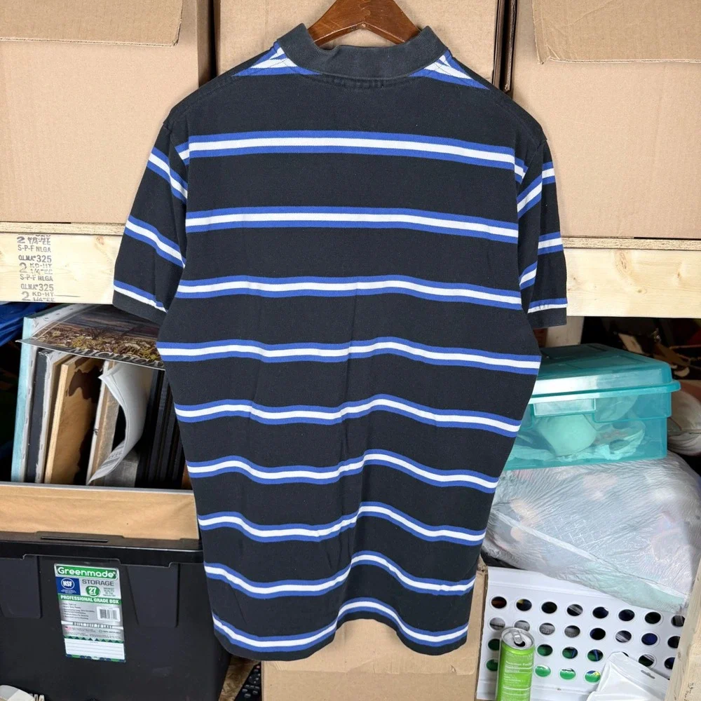 Polo Ralph Lauren Mens L Black Blue White Striped Short Sleeve Polo Shirt‎ L